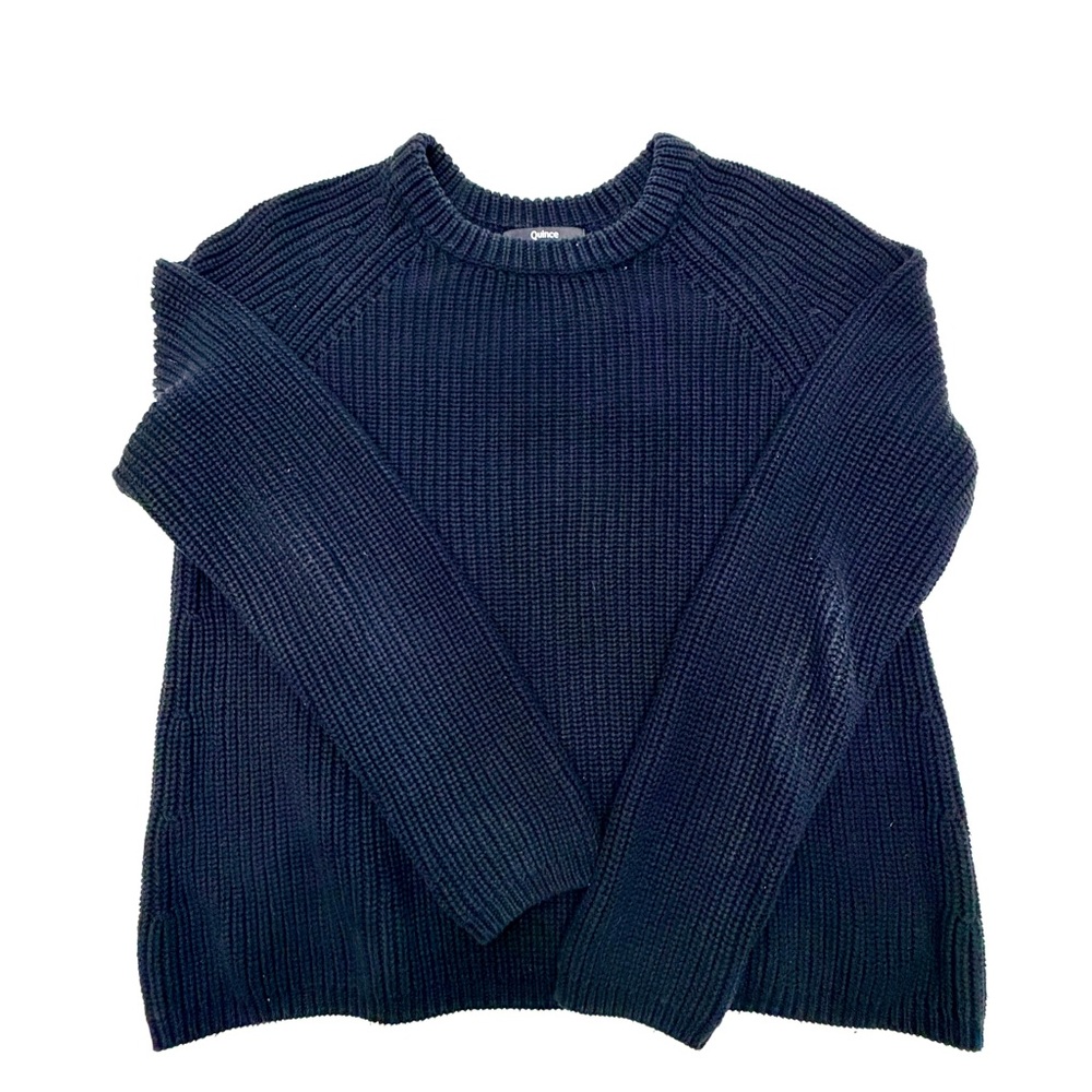 Quince women’s Black Fisherman Knit Cotton Sweater size M relax fit excellent